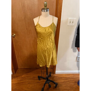 Women's Etam Gold Silk Chemise & Slip, Size S